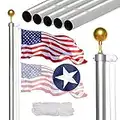 NELXINJO 20FT Sectional Flag Pole Kit, Heavy Duty Aluminum Outdoor In-Ground Flagpole, Gold Ball Top, 3x5 USA Flag for Residential commercial Outdoor Garden(20FT, Silver)