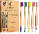 Brosses à dents en bambou pour adultes - Poils moyens sans BPA - Brosse à dents en bois écologique - Manche biodégradable - Emballage sans plastique (Multicolore)