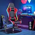 Gaming Chair with Speakers Video Game Chair with RGB Light Ergonomic Racing Office Chair PU Leather Recliner Computer Chair Swivel E-Sports Chair with Headrest Armrest Lumbar Support (Red)