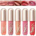 5 Farben Flüssiger Lippenstift, Wasserfestes & Langanhaltendes Lip Gloss für mehr Volumen, Lip Plumper, Lip Enhancer, Pflanzenextrakten, Plumping Lip Serum, feuchtigkeitsspendendem, klarem Lipgloss