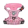 PoyPet No Pull Dog Harness, Reflective Adjustable No Choke Pet Vest with Front & Back 2 Leash Attachments, Soft Control Training Handle for Small Medium Large Dogs(Checkered Pink,S)