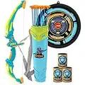 JOYIN Set de Juguete de Arco y Flecha Verde con Luces LED Intermitentes para niños, Juego de Tiro con Arco Iluminado, 9 Flechas con ventosas, dianas y carcaj