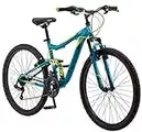 Mongoose Status 2.2 Mountain Bike for Men and Women, 26-Inch Wheels, 21-Speed Shifters, Aluminum Frame, Dual Suspension, Teal