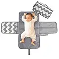 LEADSTAR Portable Nappy Changing Mat, Diaper Changing Pad with Head Cushion Pockets, Waterproof Foldable Infant Baby Changing Pad Kit for Home Travel Outside (Grey)