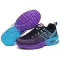 Femme Air Running Baskets Respirantes Coussin d'air Chaussures de Course Confortables Légères Chaussures de Sport Outdoor Gym Sneakers Noir/Violet 39