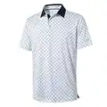 Golf Shirts for Men Dry Fit Short Sleeve Print Performance Moisture Wicking Polo Shirt White