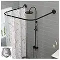 WING Tringle de Douche en Coin courbée U Forme, Noir Barre Rideau Douche Extensible sans perçage INOX Angle arquée Tringle à Rideau de Douche, Antirouille,100X100X100CM