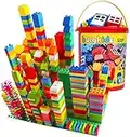 Big Building Block Set - 214 Pieces Toddler Educational Toy Classic Large Size Building Block Bricks - 13 Fun Shapes and Storage Bucket - Compatible with All Major Brands Bulk Bricks Set for 3+ Ages