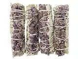Bholi Sage Plus Sage Smudge Kit for Cleansing Negative Energy, Lavender with White Sage Smudge Sticks Pack of 4 Dried Lavender Sage Sticks