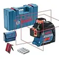 Bosch Professional Linienlaser GLL 3-80 (roter Laser, Innenbereich, 4x AA Batterie, im Handwerkerkoffer) Blau, Max. Arbeitsbereich: 30 m