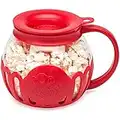 Ecolution Patented Micro-Pop Microwave Popcorn Popper with Temperature Safe Glass, 3-in-1 Lid Measures Kernels and Melts Butter, Made Without BPA, Dishwasher Safe, 1.5-Quart, Red