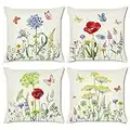 Bonhause 4 Pack Federa per Cuscini Fiori Giardino 45 x 45 cm Farfalla e Fiore Poliestere Biancheria Copricuscini Estate Primavera Decorativi per Divano Letto Auto