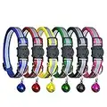 PACCOMFET FUNPET 6 Pcs Breakaway Cat Collar with Reflective Nylon Strip and Bell, Safe and Durable