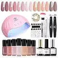 Modelones Gel Nail Manicure Kit With 48w U V Led Nail Lamp Starter Kit, 22 Pcs Nude Pink Soak Off Nail Gel Polish Set No Wipe Base & Top Coat Bond Primer Diy Home Nail Curing Mother’s Day Gift