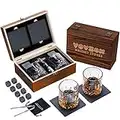 VOVZON Whiskey Steine mit Gläser Geschenkset für Männer - 8 Whisky Scotch Bourbon Chilling Steine, 2 Whiskey Gläser in Holzbox - Weihnachten/Vatertag/Geburtstag/Geschenk für Vater Papa Freund