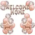 JumDaQ Welcome Home Letter Balloon Banner with Star Sequin Balloons for Home Family Party Decorations( 24 Pack) (Gold rose)