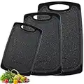 Black Chopping Board Set of 3 Plastic Kitchen Cutting Boards Large Non-Slip Easy Grip Handle Dishwasher Safe Juice Groove Design for Meat Fruit Vegetable Food