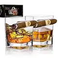 YouYah Cigar Whiskey Glasses with Cigar Holder-Set of 2,Cigar Accessories,Crystal Whisky Glass Set with Indented Cigar Rest,Premium Rocks Glass,for Brandy,Cocktail,Vodka,Bourbon,Gifts for Men(9.5oz)