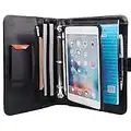 XIAOZHI Leather Binder Portfolio with Removable Tablet Holder, Organizer Padfolio Case with 3-Ring Binder for iPad Mini 5/Mini 4, Black, 9.8x9.8x7.3 in. (1903Q-IPM-BK)