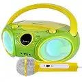 SingingWood NP030AB-YG Portable Karaoke System, Portable CD Player Boombox with Bluetooth for Home AM FM Stereo Radio, Headphone Jack, Portable Karaoke Supported AC or Battery Powered - Green