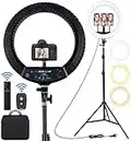 18 inch LED Ring Light with Tripod Stand Dimmable Makeup Selfie Ring Light for Studio Portrait YouTube Vlog Video Shooting with Carrying Bag and Remote Controller, CRI 90