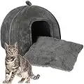 KEEPREAPER Katzenhöhle große Katzen XXL, Katzenbett kuschelhöhle flauschig waschbar, Katzenkorb zum schlafen mit Katzenkissen, Katzenhaus klappbar mit Handle, 42x42x45cm (Unifarben-Grau)