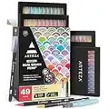 ARTEZA Real Brush Pens, 48 Real Brush Pens and 1 Water Brush Pen(49 Ct) for Dynamic Watercolor Effects and Calligraphy, Flexible Nylon Brush Tips, Paint Markers Perfect for Drawing and Gift