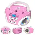 KLIM Candy BAMBINI Stereo per bambini NUOVO 2023 + Radio FM + Batterie incluse + Lettore CD Rosa con altoparlanti e Radio + Regalo Perfetto per Bambini e Bambine