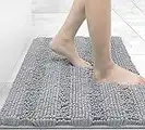 Grandaily Chenille Striped Bathroom Rug Mat, Extra Thick and Absorbent Bath Rugs, Non-Slip Soft Plush Shaggy Bath Carpet, Machine Wash Dry, Bath Mats for Bathroom, 24x16, Grey