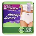 Always Discreet Adult Incontinence & Postpartum Incontinence Underwear for Women, Small/Medium, Maximum Protection, 32 Count
