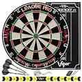 Viper League Pro Regulation Bristle Steel Tip Dartboard Starter Set with Staple-Free Bullseye, Radial Spider Wire, High-Grade Sisal with Rotating Number Ring, Chalk Cricket Scoreboard, Steel Tip Darts