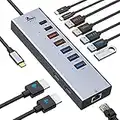 8K HDMI USB C estación de acoplamiento monitor dual, 10Gbps USB 3.1 Hub con Gigabit Ethernet para Dell/Hp/Lenovo/Surface Laptop