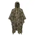 Ginsco 3D Leafy Camo Poncho Camoflage Woodland Cape Ghillie Suit for Men, Ghillie Hood for Turkey Hunting Bird Watching Military Training Outdoor Gaming Airsoft Wildlife Photography Halloween