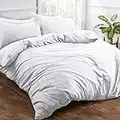 Brentfords Washed Linen Duvet Cover with Pillow Case Soft Brushed Microfiber Bedding Set, Pure White - Double