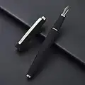 Hongdian Matte Black Fountain Pen Fine Nib, Warrior Series, Classic Design with Converter and Metal Gift Box