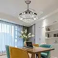 YIYIBYUS Modern Retractable Crystal Ceiling Fan with Light and Remote Control Ceiling Fan Dimmable 3 Speed Timing Smart Ceiling Fan Chrome Silver for Living Room,Bedroom (Silver, 42 inch)
