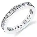 Metal Masters Co. 3MM Sterling Silver Princess Cut Cubic Zirconia CZ Wedding Engagement Eternity Band Ring Size 6