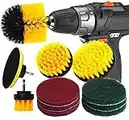 Cepillos para Taladro Eléctrico,10 Piezas Multifuncional Brocha Drill Brush Kits,Cepillo Limpieza de Tapiceria Juntas,para Limpiar Baño Piso Esquinas,Cocina,Amarillo