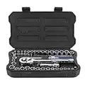 WORKPRO 39-Piece Drive Socket Set 1/4''3/8'', CR-V Metric and Imperial Sockets with Quick-Release Ratchet Wrench, Compact Sockets for Car Repair