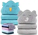 Cute Castle 2 Pack Bamboo Hooded Baby Towel 8 Washcloths - Soft Bath Towel for Bathtub for Newborn, Infant - Ultra Absorbent, Natural Baby Stuff for Boy and Girl (Lovely Elephant, Happy Bird)