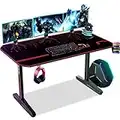 Himimi Scrivania Gaming 140 cm Scrivania Da Gioco, 140x60x75 cm Scrivania Gaming Desk per Laptop PC, Tavolo Gioco con Tappetino Per Mouse, Gestione dei Cavi, Gancio per Cuffie, Maniglia di gioco