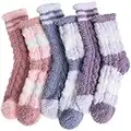 Fuzzy Socks for Women Winter Slipper Fluffy Fleece Cozy Cabin Plush Warm Sleep Soft Adult Stocking Stuffers Christmas Gifts for Women Socks 6 Pairs (Mix Stripe Weave B)