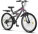 Licorne Strong Bike - Bicicleta de montaña prémium de 26 Pulgadas, para niños, niñas, Mujeres y Hombres, Cambio de 21 velocidades, suspensión Completa, Gris Antracita/Rosa, 66,04 cm