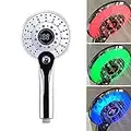 Led Digital Shower Head Portable Hand Held Shower Tool Head 11.02 × 5.12 Inch with 3-Color Temperature Control LED Light 3 Spraying Modes Water-Saving Shower Head for Bathroom (No Hose)