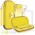 GeeRic Étuis Compatible pour Switch Lite 2019, Protection Housse + Coque Transparente + Protection écran Compatible pour Switch Lite + 4 Thumb Grip, Jaune Clair, Pattes de Chien