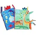 LEADSTAR Cloth Books for Baby, Baby Soft Book 2 Pack Quiet Cloth Book First Fabric Activity Book 3D Animals Tails Crinkle Sensory Touch Feel Book Bath Toy