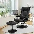 Giantex Recliner Chair w/Ottoman, 360 Degree Swivel PU Leather Armchair w/Footrest, Leisure Lounge Chair w/Leather Wrapped Base, for Home Living Room, Black