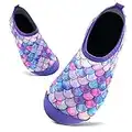 Kids Swim Water Shoes Toddlers Baby Aqua Socks Quick Dry Pool Beach Barefoot for Girls Children(Pink Purple YL,7/7.5 UK Child,24/25 EU)