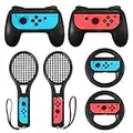 eSynic 3 en 1 Poignées de Raquette de Tennis pour Nintendo Switch Accessoires de Manette de Commande Joy avec 2 Boîtiers de Commande 2 Raquettes de Tennis 2 Volant pour Mario Tennis Aces