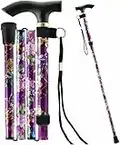 Aspect Folding Walking Sticks for Women and Men | Adjustable Walking Cane with Ergonomic Handle and Wrist Strap | Floral Lightweight Collapsible Walking Sticks - Purple Floral